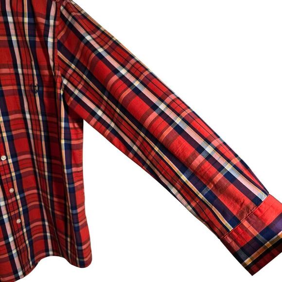 Chaps Button Down Plaid Shirt Orange Blue Long Sleeve Rustic Men's Sz Medium - Picture 3 of 8